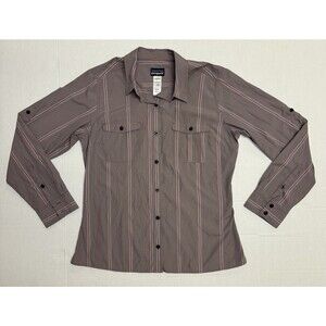 Patagonia Women's 12 Long Sleeve Striped Grey Purple Button Down Top Shirt